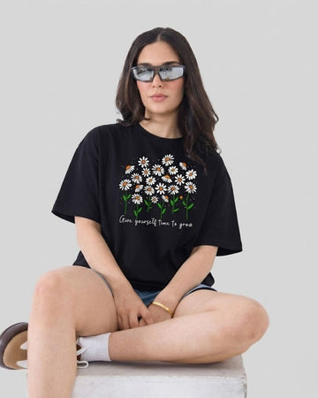 TIME TO GROW WOMEN OVERSIZED GRAPHIC T-SHIRT