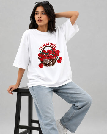 TOMATOES WOMEN OVERSIZED GRAPHIC T-SHIRT
