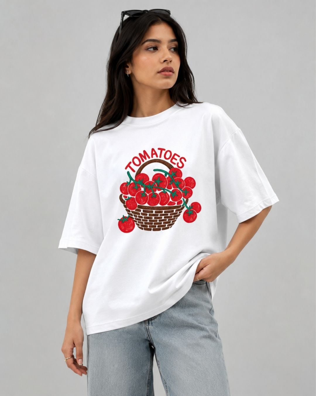 TOMATOES WOMEN OVERSIZED GRAPHIC T-SHIRT