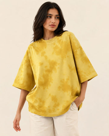YELLOW TIE DYE WOMEN'S OVERSIZED T-SHIRT