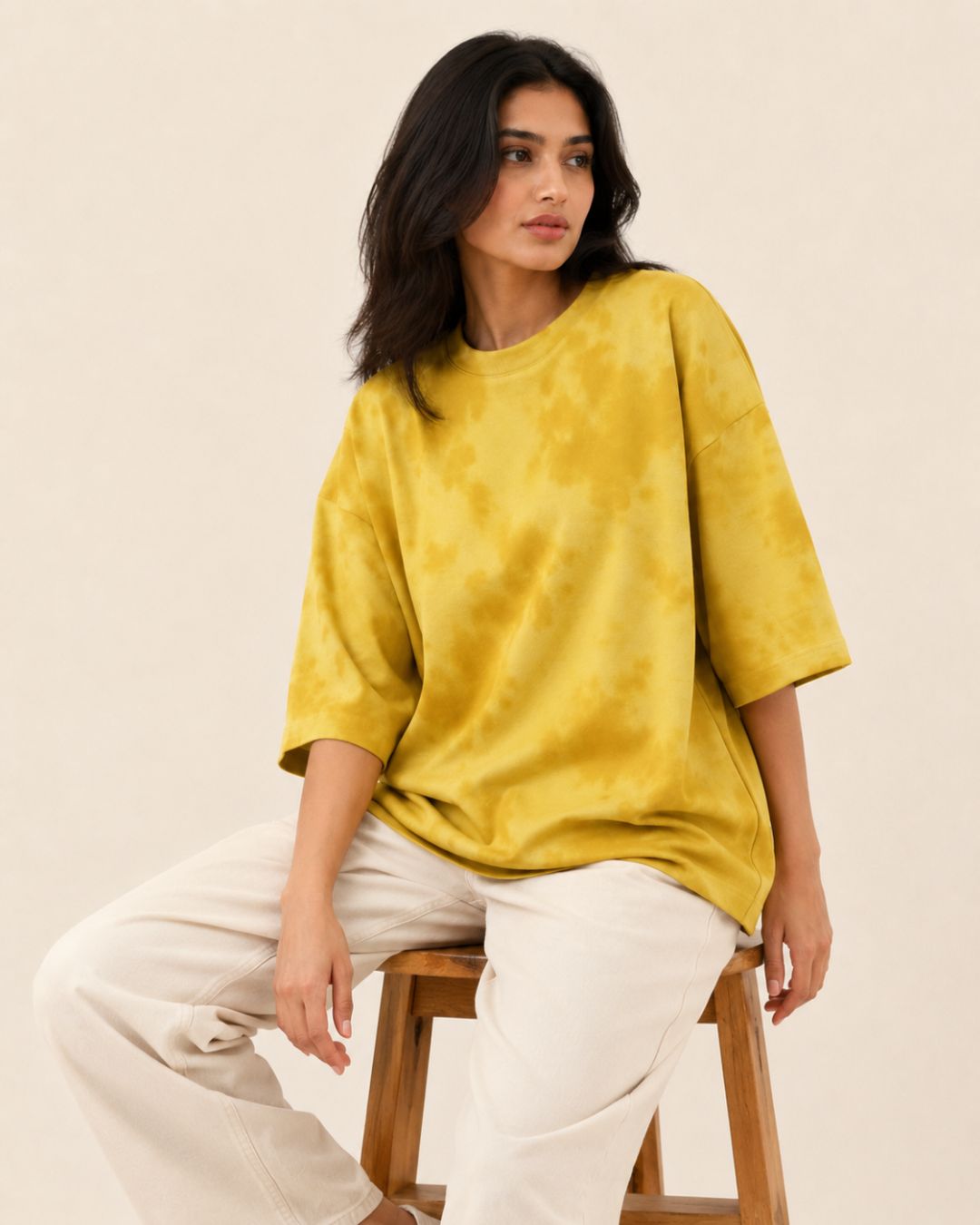 YELLOW TIE DYE WOMEN'S OVERSIZED T-SHIRT